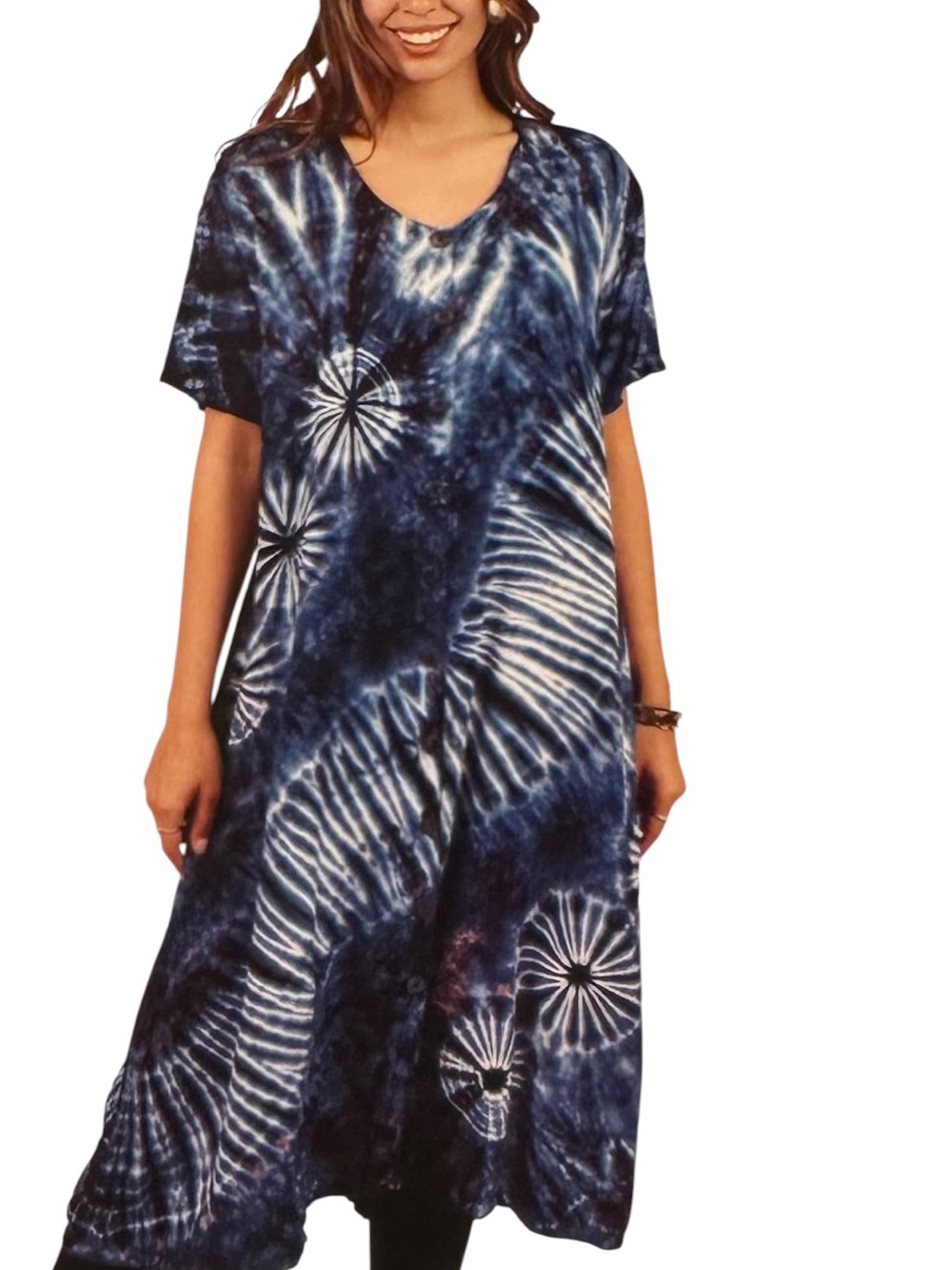 Sacred Threads Navy and White Tie-Dye Short Sleeve Maxi Dress. CL/GY01